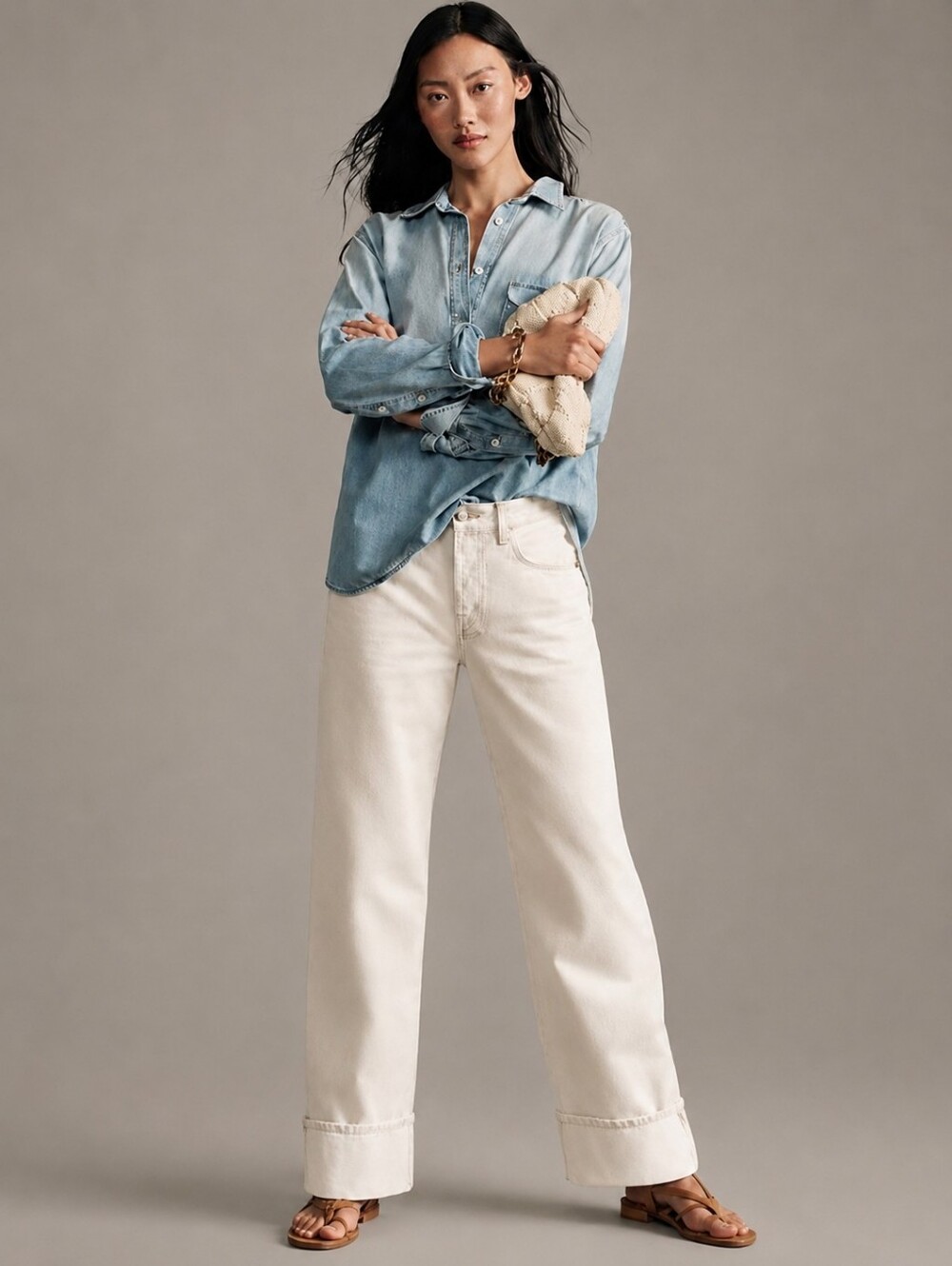 ÉTICA Stanton Relaxed Wide Leg Jeans 31 Natural White Organic Cotton Tall